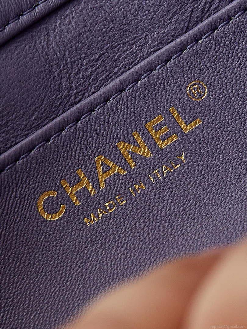 Chanel AS5001 Mini Flap Bag with top Handle Shiny Lambskin Imitation Pearls & Gold-Tone Metal Purple