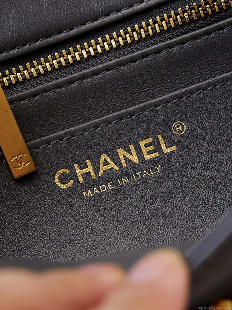 Chanel AS4997 Flap Bag with top Handle Shiny Lambskin Imitation Pearls & Gold-Tone Metal Gray