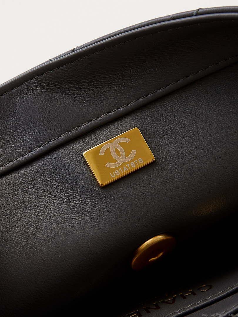 Chanel AS4997 Flap Bag with top Handle Shiny Lambskin Imitation Pearls & Gold-Tone Metal Gray