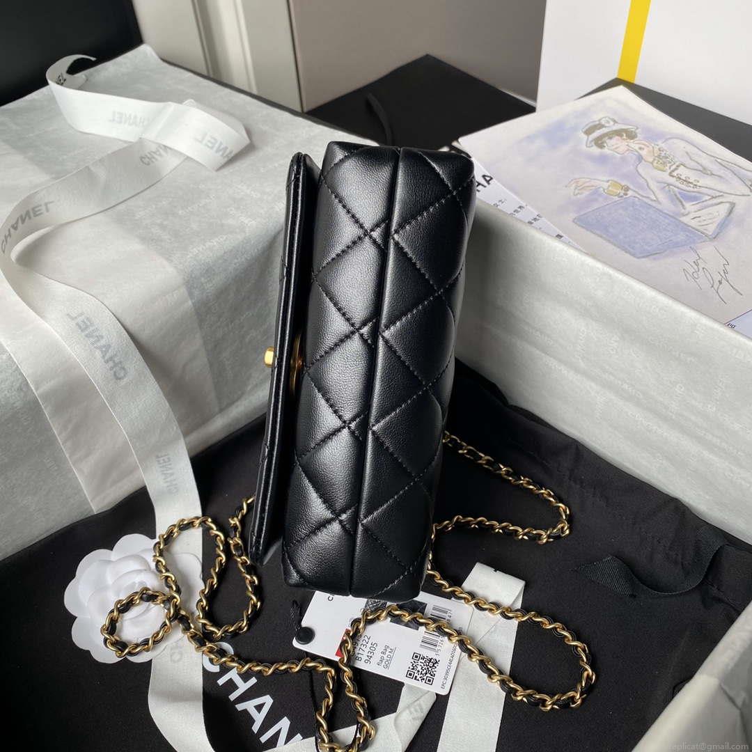 Chanel AS4973 Mini Flap Bag Shiny Lambskin Enamel & Gold-Tone Metal Black