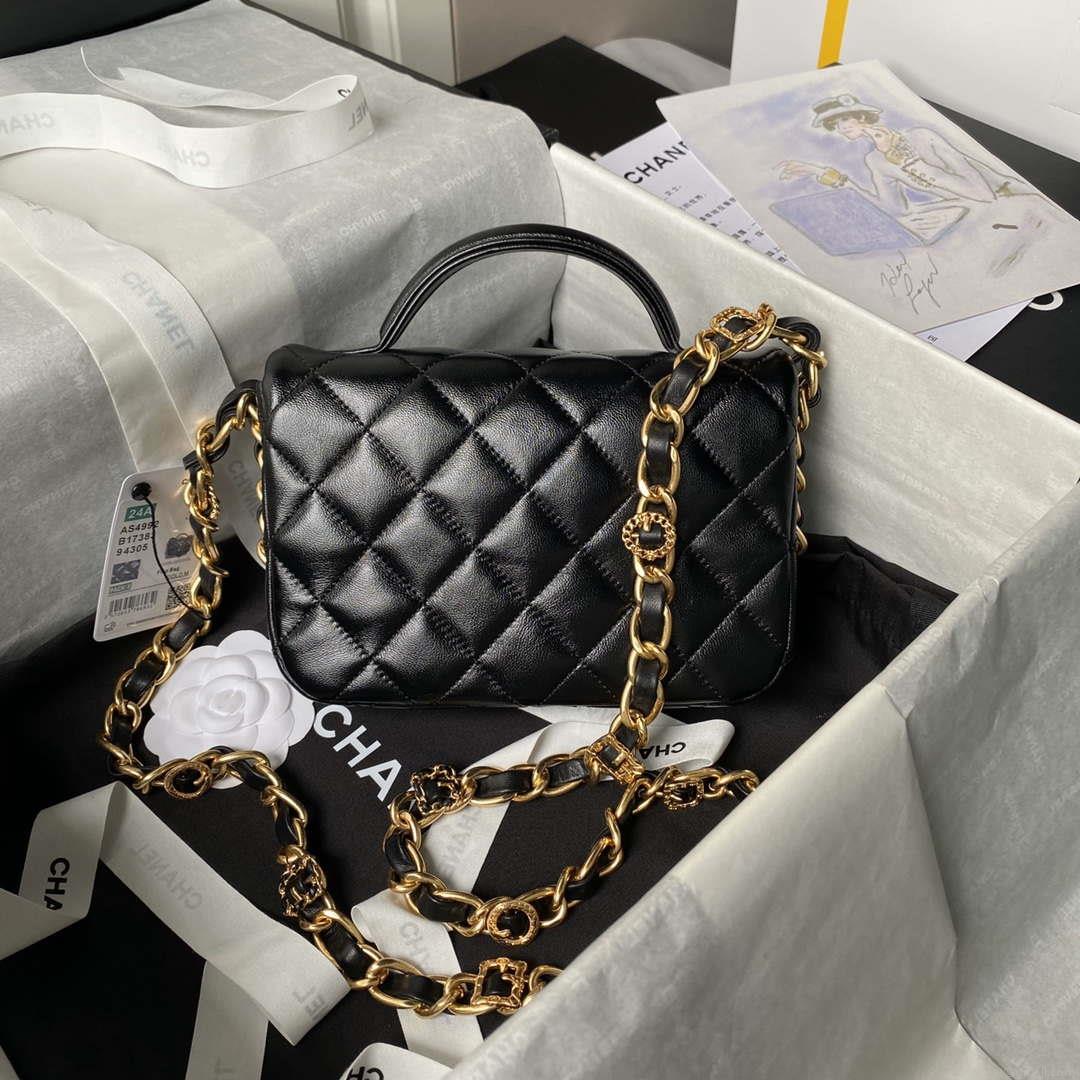 Chanel AS4992 Mini Flap Bag with Top Handle Shiny Lambskin & Gold-Tone Metal Black