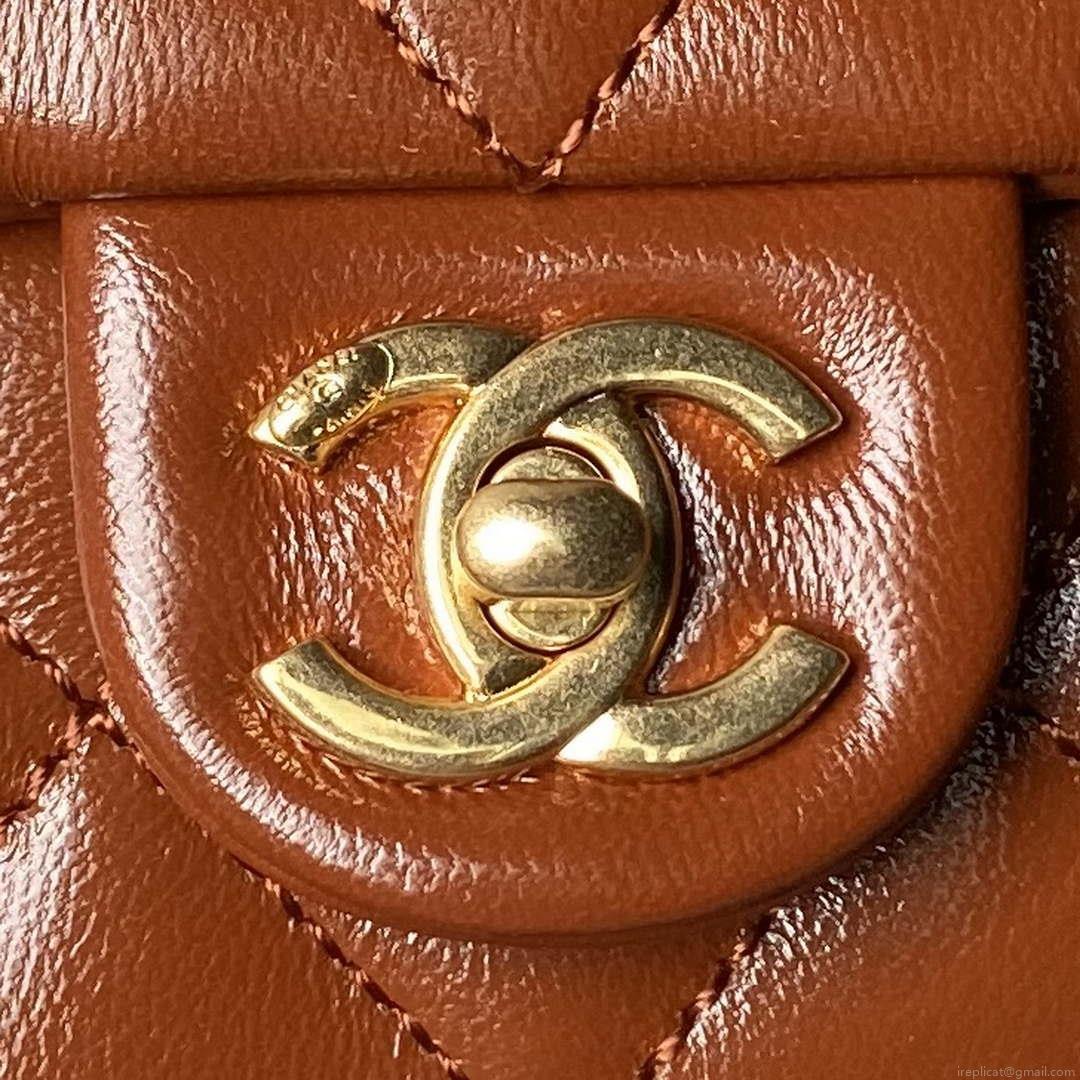 Chanel AS4992 Mini Flap Bag with Top Handle Shiny Lambskin & Gold-Tone Metal Brown