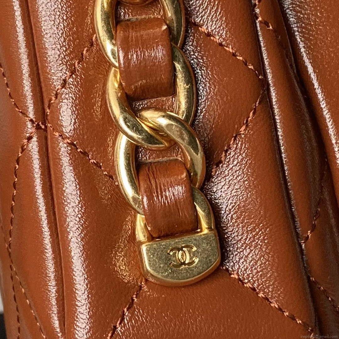 Chanel AS4992 Mini Flap Bag with Top Handle Shiny Lambskin & Gold-Tone Metal Brown