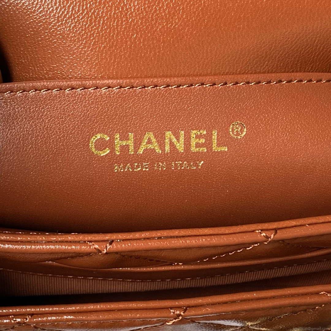 Chanel AS4992 Mini Flap Bag with Top Handle Shiny Lambskin & Gold-Tone Metal Brown