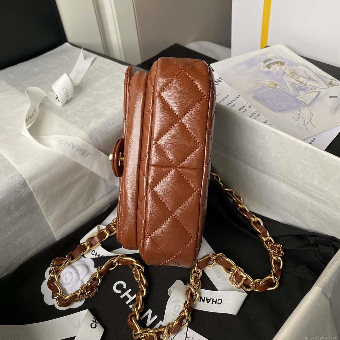 Chanel AS4992 Mini Flap Bag with Top Handle Shiny Lambskin & Gold-Tone Metal Brown