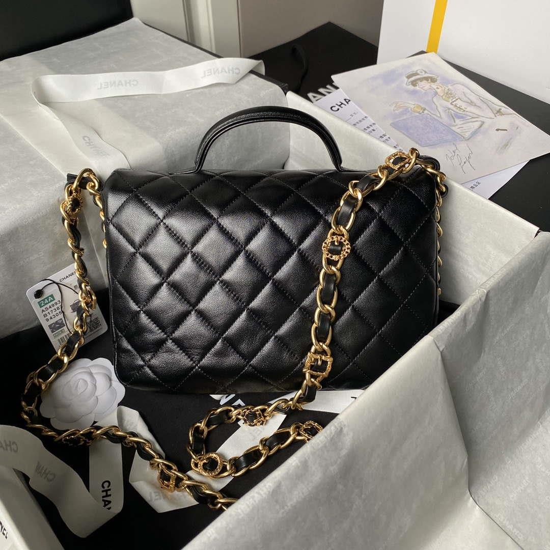 Chanel AS4993 Flap Bag with Top Handle Shiny Lambskin & Gold-Tone Metal Black