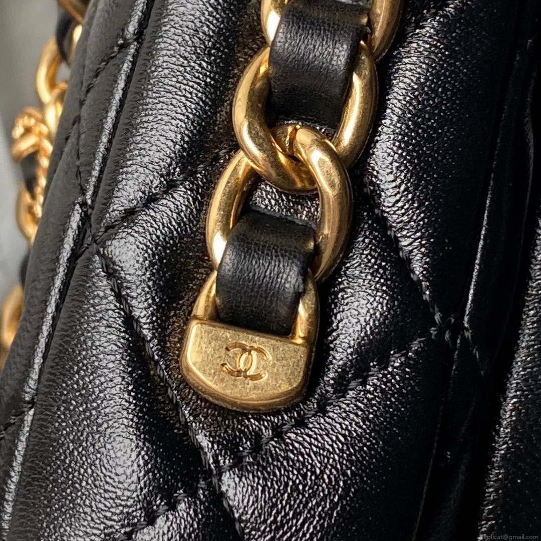 Chanel AS4993 Flap Bag with Top Handle Shiny Lambskin & Gold-Tone Metal Black