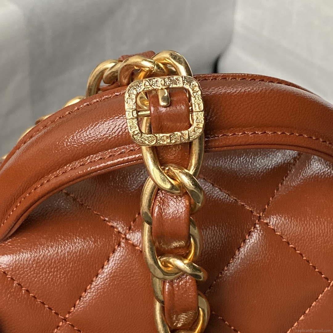 Chanel AS4993 Flap Bag with Top Handle Shiny Lambskin & Gold-Tone Metal Brown