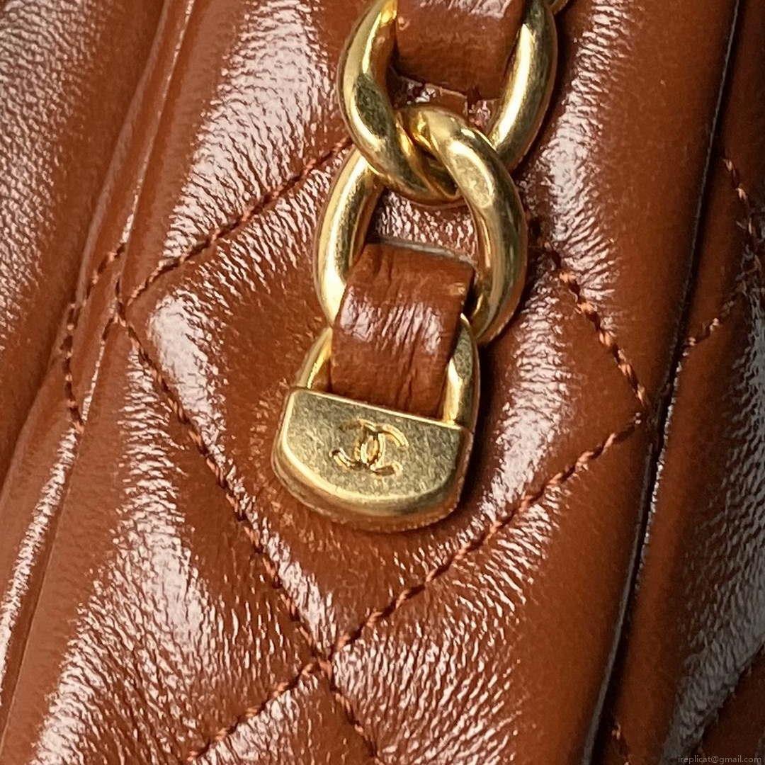 Chanel AS4993 Flap Bag with Top Handle Shiny Lambskin & Gold-Tone Metal Brown