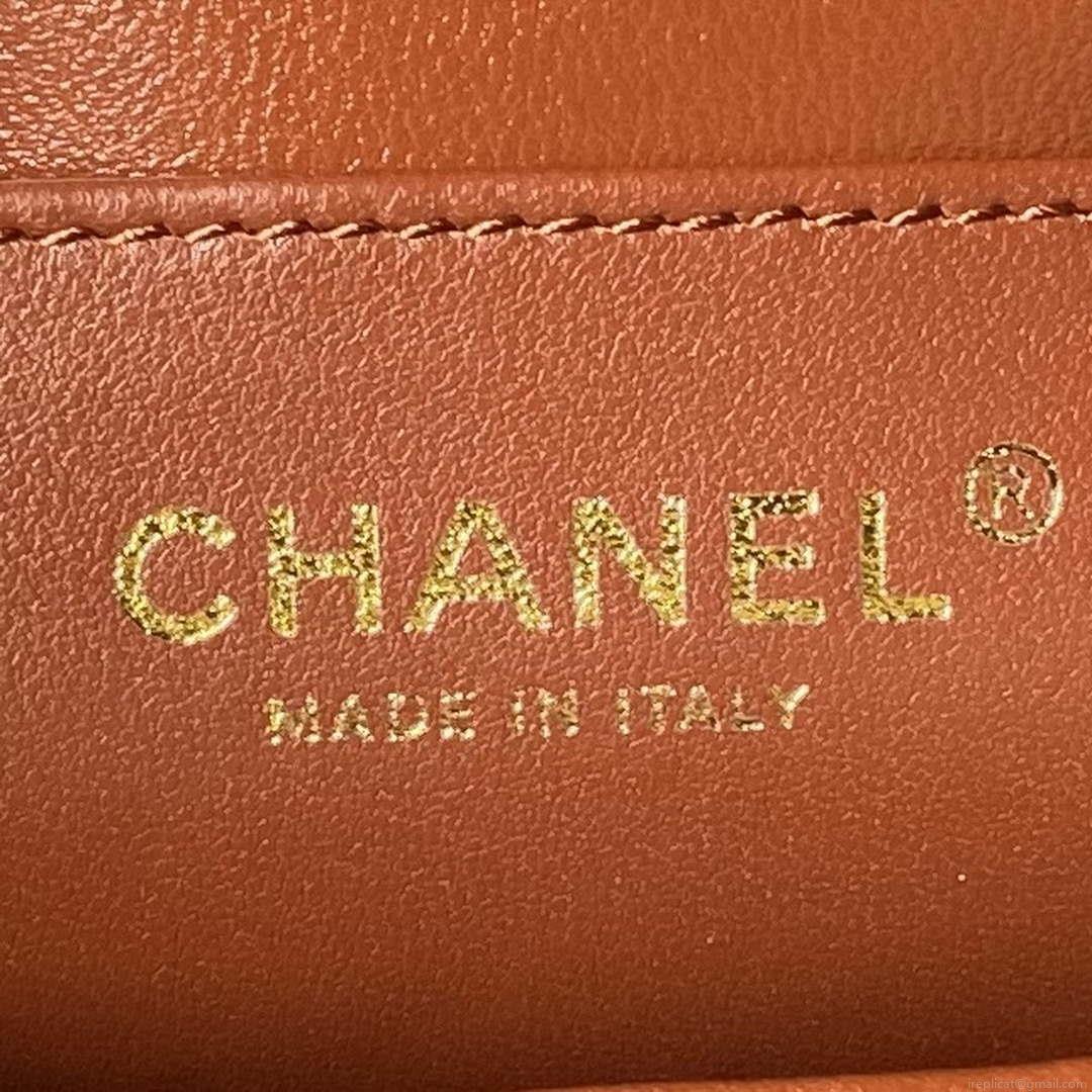 Chanel AS4993 Flap Bag with Top Handle Shiny Lambskin & Gold-Tone Metal Brown