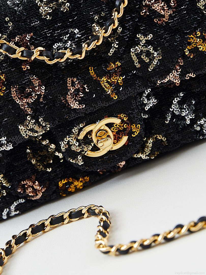 Chanel 24S AS4561 Flap Bag Sequins Gold-Tone Metal Multicolor Black