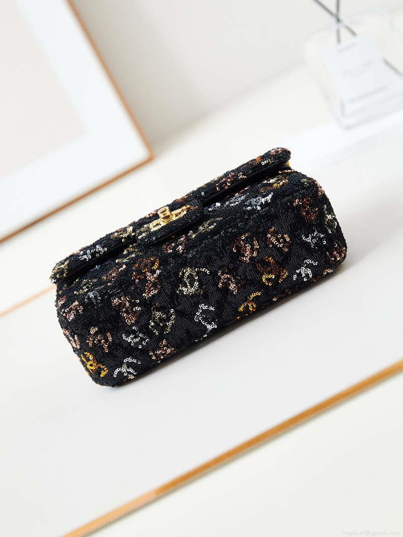 Chanel 24S AS4561 Flap Bag Sequins Gold-Tone Metal Multicolor Black