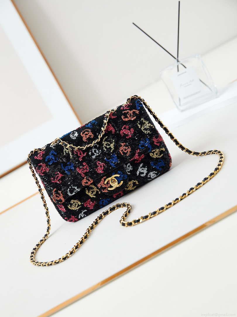 Chanel 24S AS4561 Flap Bag Sequins Gold-Tone Metal Multicolor CC LOGO