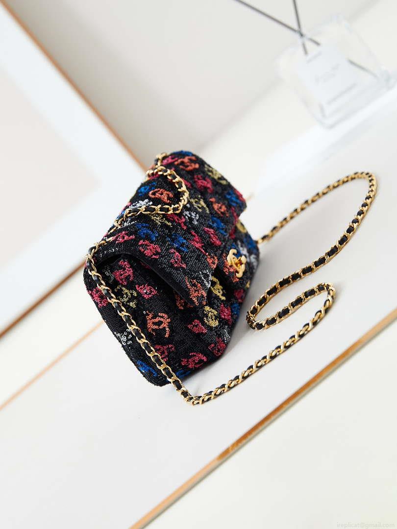 Chanel 24S AS4561 Flap Bag Sequins Gold-Tone Metal Multicolor CC LOGO