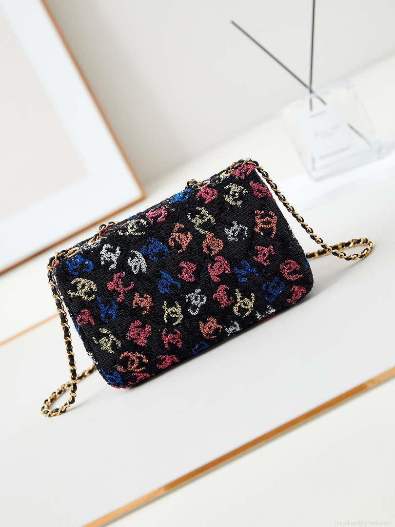 Chanel 24S AS4561 Flap Bag Sequins Gold-Tone Metal Multicolor CC LOGO
