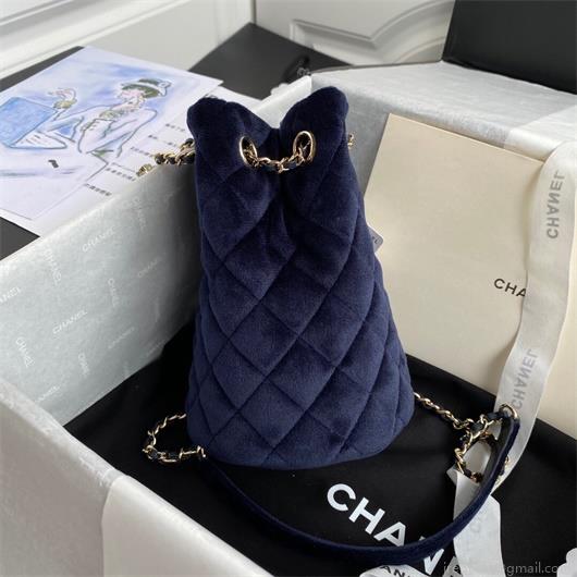 Chanel AS1894 Chanel Drawstring Bag Velvet Strass Navy Blue