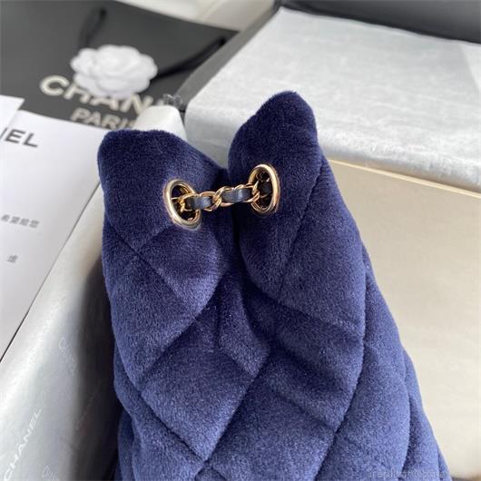 Chanel AS1894 Chanel Drawstring Bag Velvet Strass Navy Blue