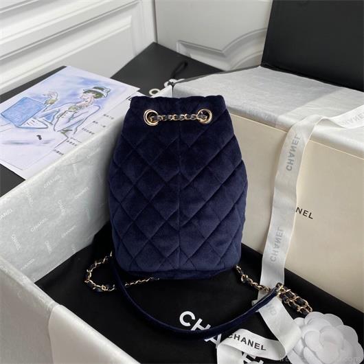 Chanel AS1894 Chanel Drawstring Bag Velvet Strass Navy Blue
