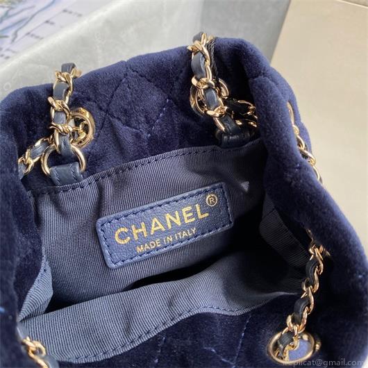 Chanel AS1894 Chanel Drawstring Bag Velvet Strass Navy Blue