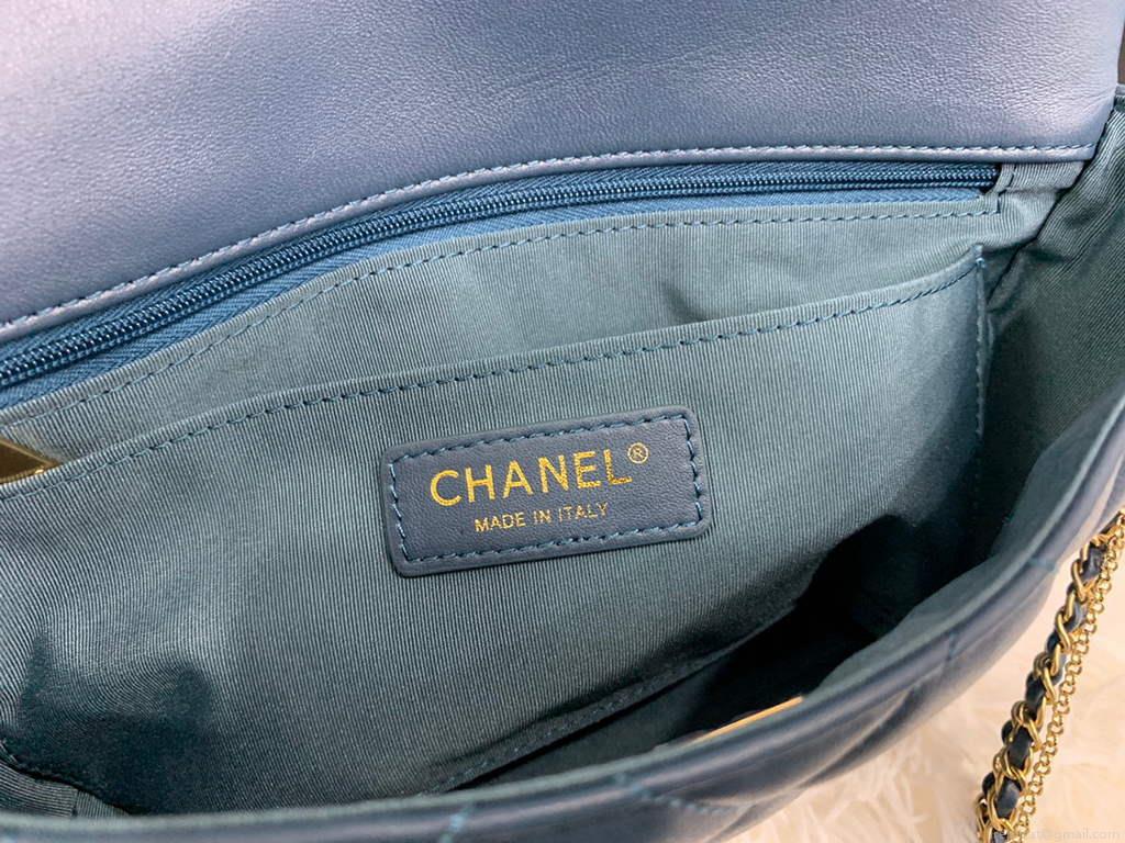 Chanel AS2563 Flap Bag Lambskin Gold Blue
