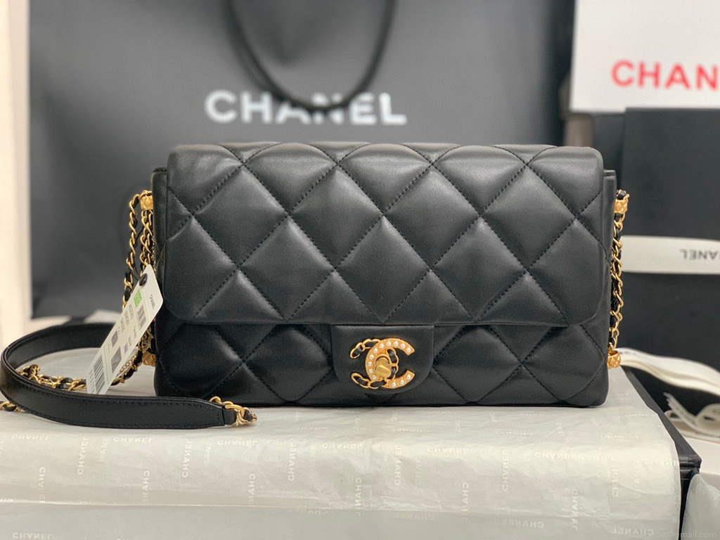 Chanel AS2563 Flap Bag Lambskin Gold Black