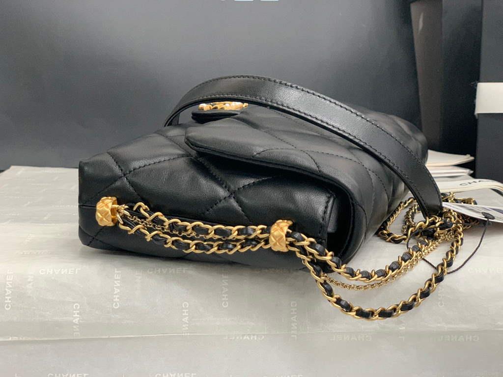 Chanel AS2563 Flap Bag Lambskin Gold Black