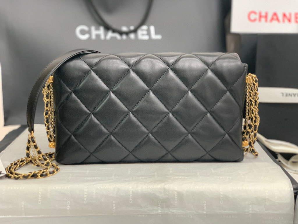 Chanel AS2563 Flap Bag Lambskin Gold Black