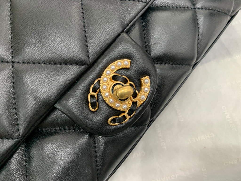 Chanel AS2563 Flap Bag Lambskin Gold Black