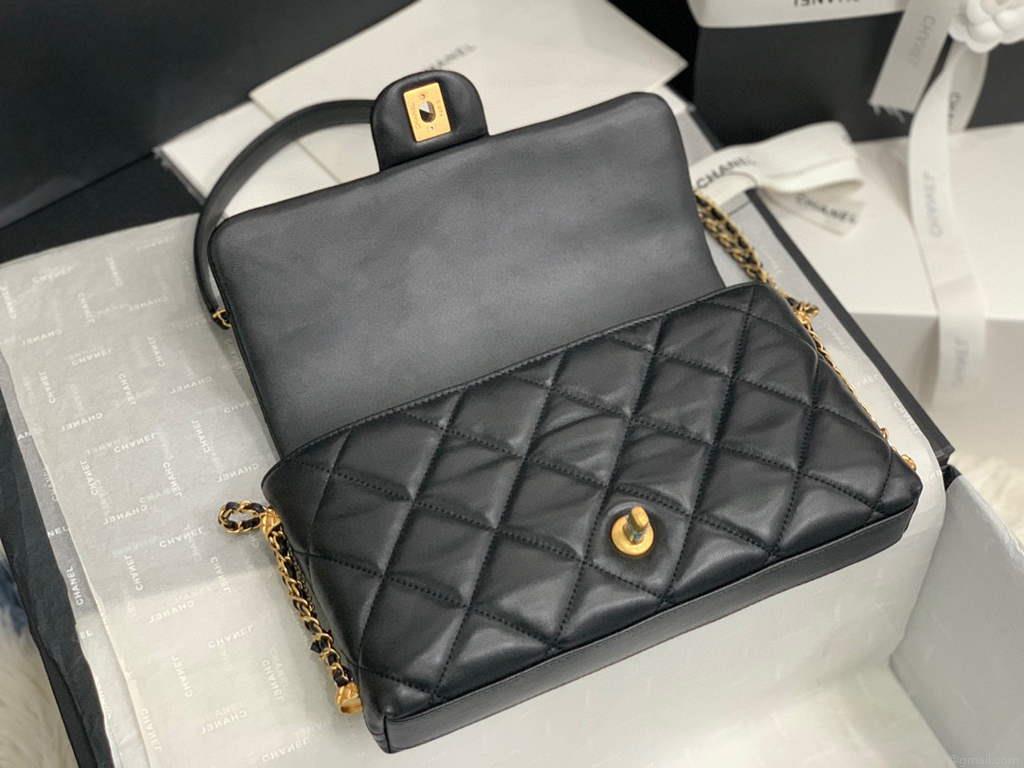 Chanel AS2563 Flap Bag Lambskin Gold Black