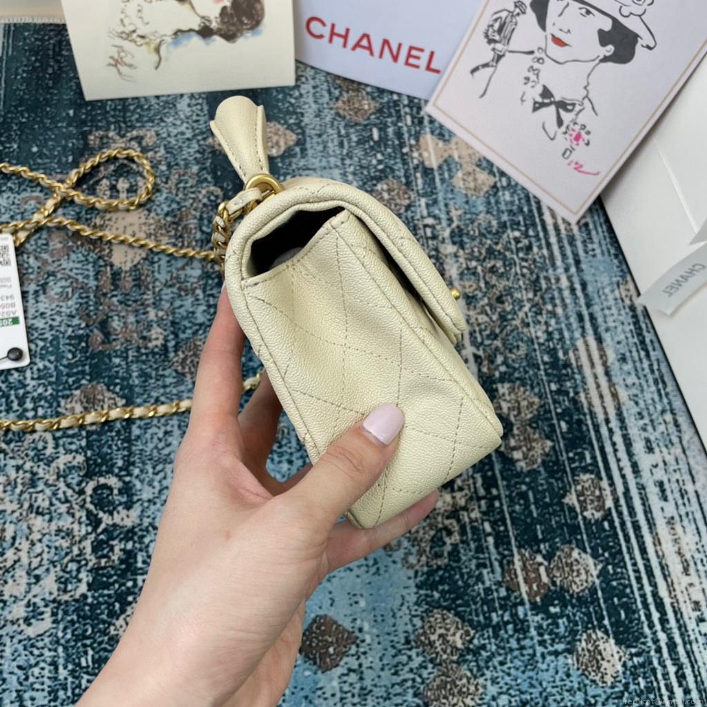 Chanel AS2431 Mini flap bag with top handle Calfskin Apricot