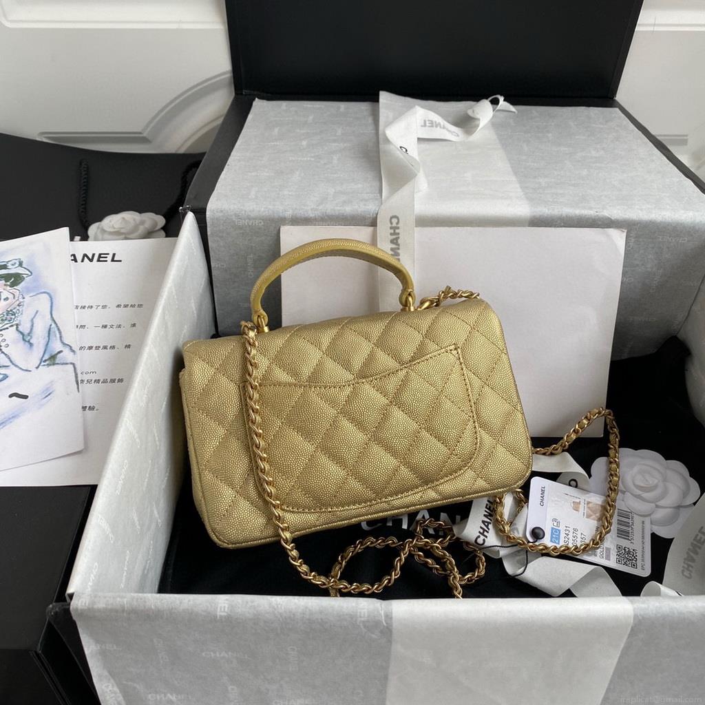 Chanel AS2431 Mini flap bag with top handle Calfskin Gold