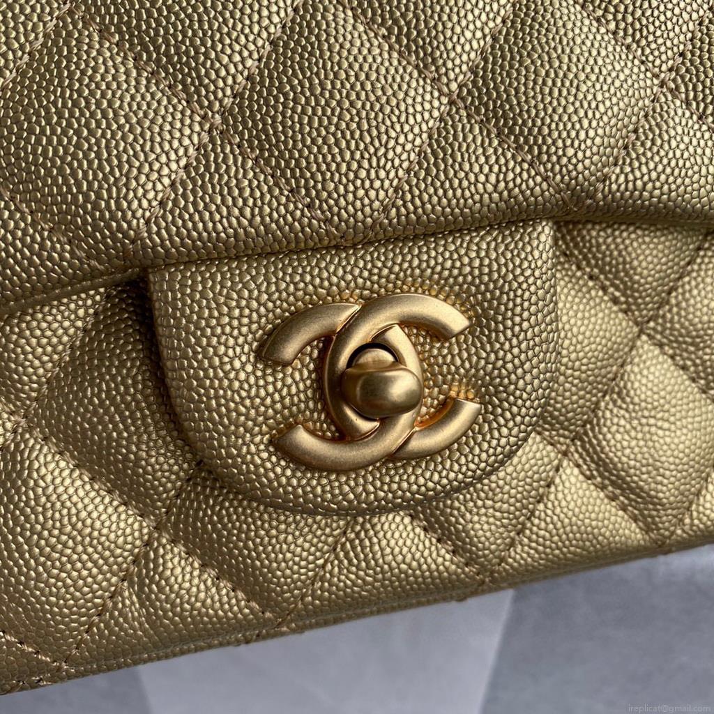 Chanel AS2431 Mini flap bag with top handle Calfskin Gold