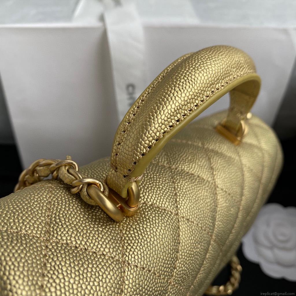 Chanel AS2431 Mini flap bag with top handle Calfskin Gold