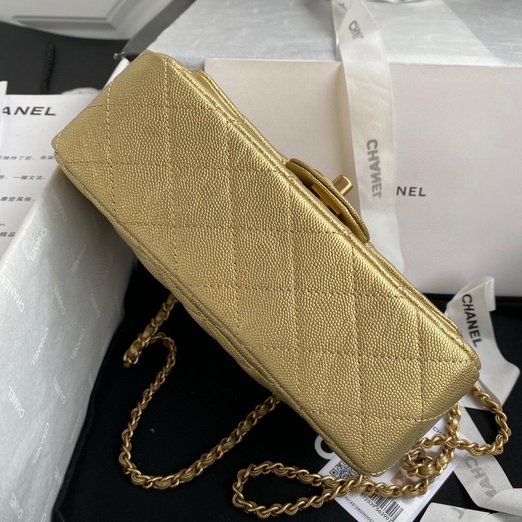 Chanel AS2431 Mini flap bag with top handle Calfskin Gold