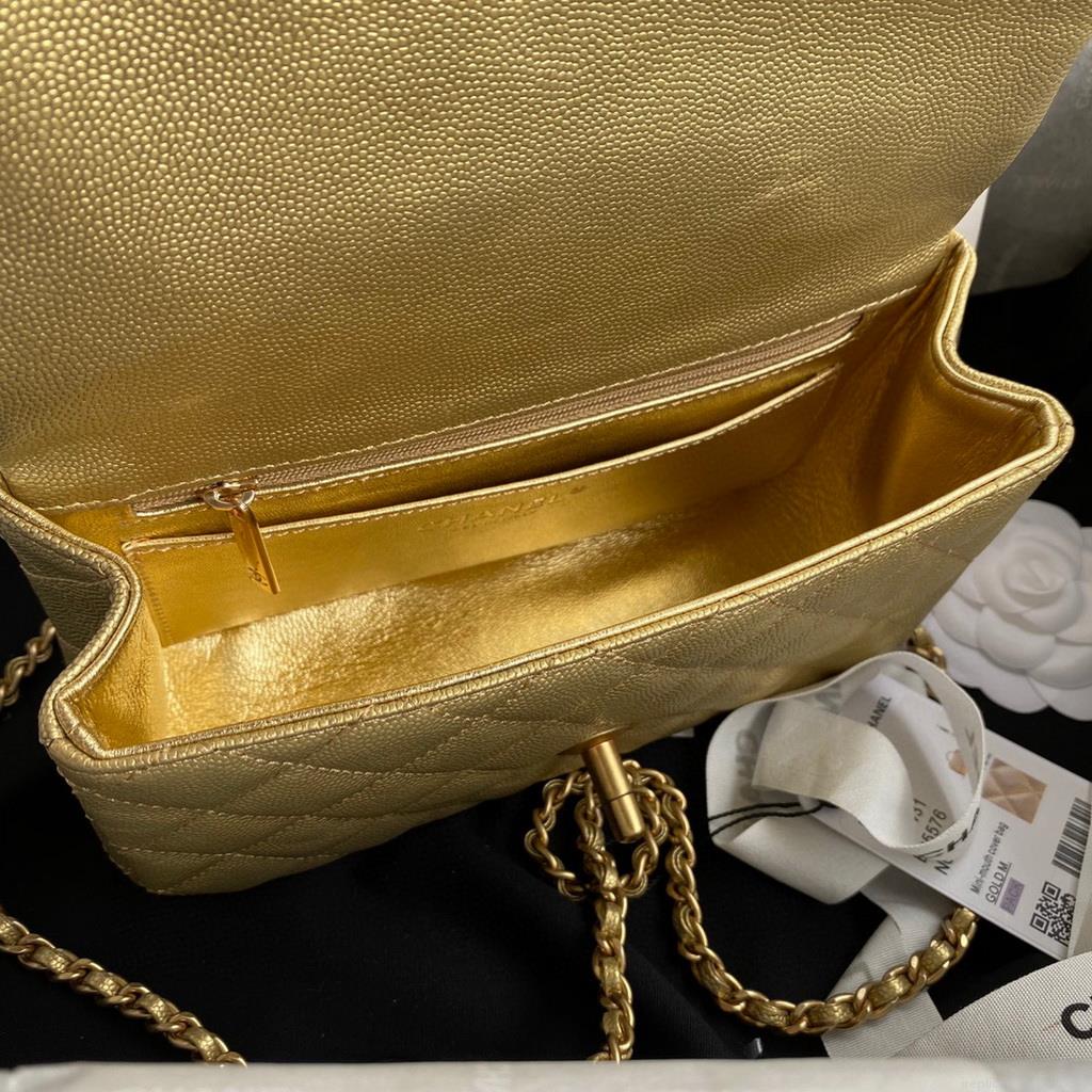 Chanel AS2431 Mini flap bag with top handle Calfskin Gold
