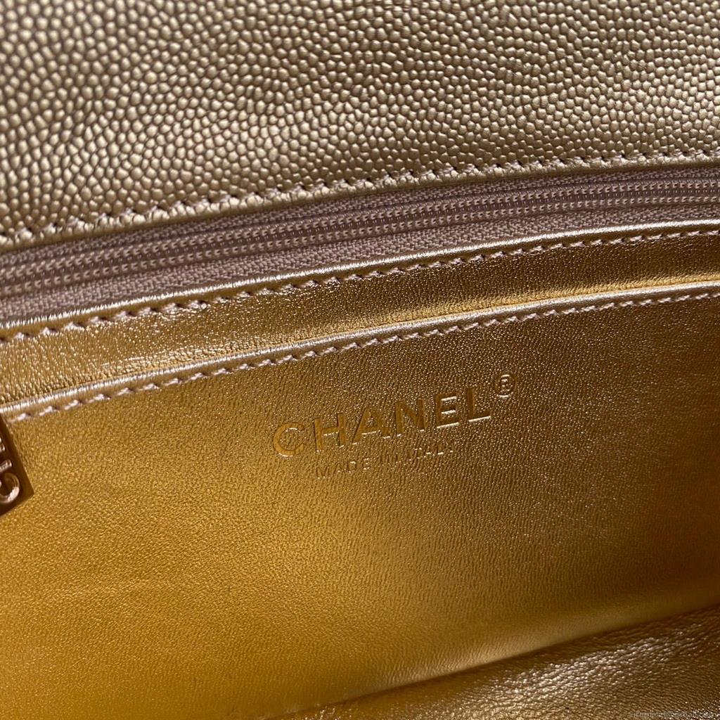 Chanel AS2431 Mini flap bag with top handle Calfskin Gold