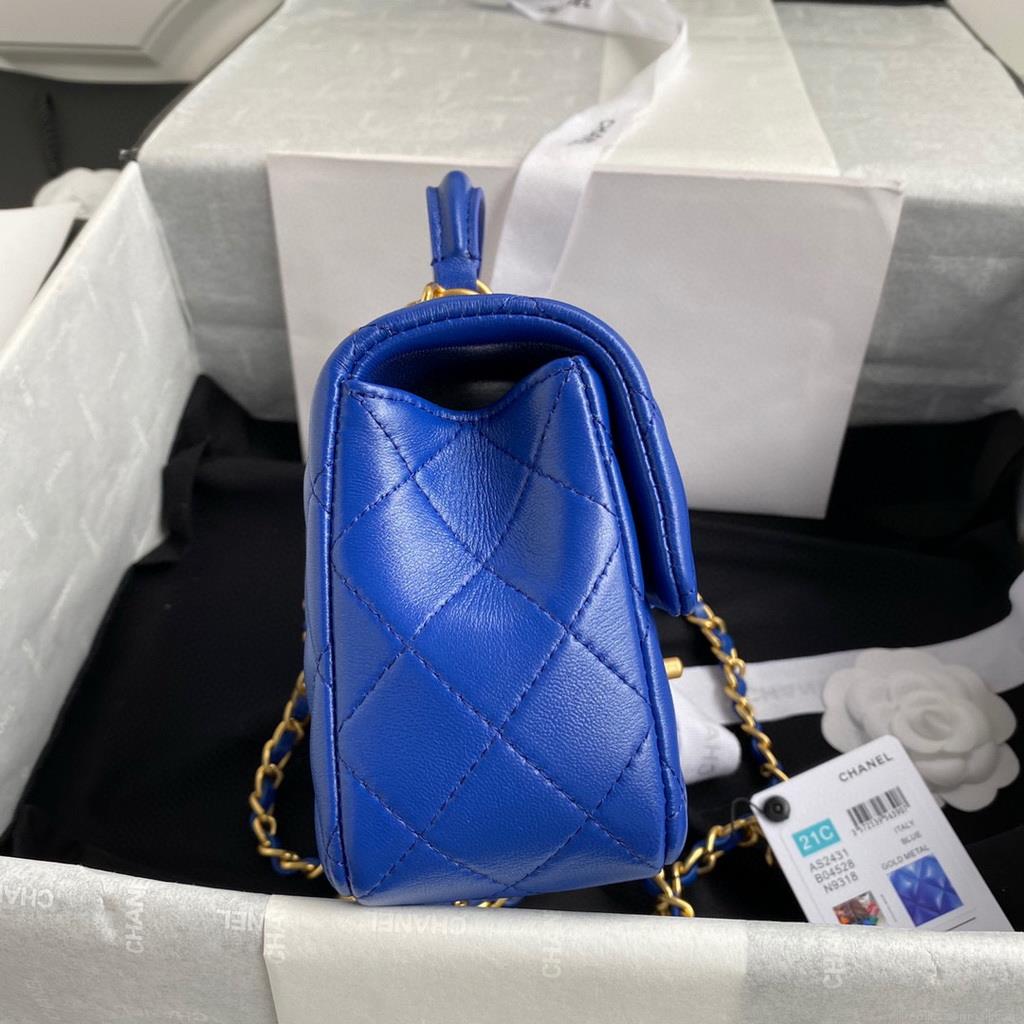 Chanel AS2431 Mini flap Lambskin bag with top handle Blue