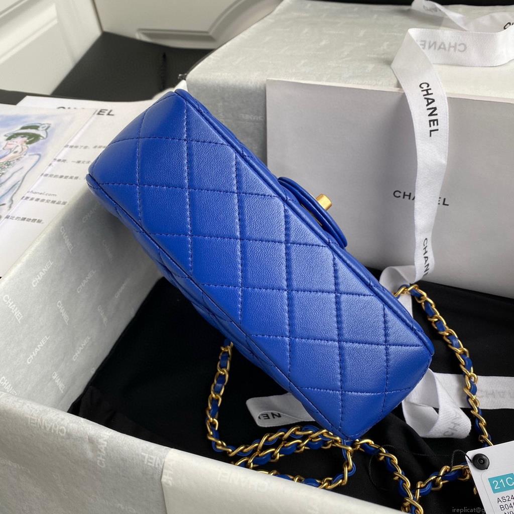 Chanel AS2431 Mini flap Lambskin bag with top handle Blue