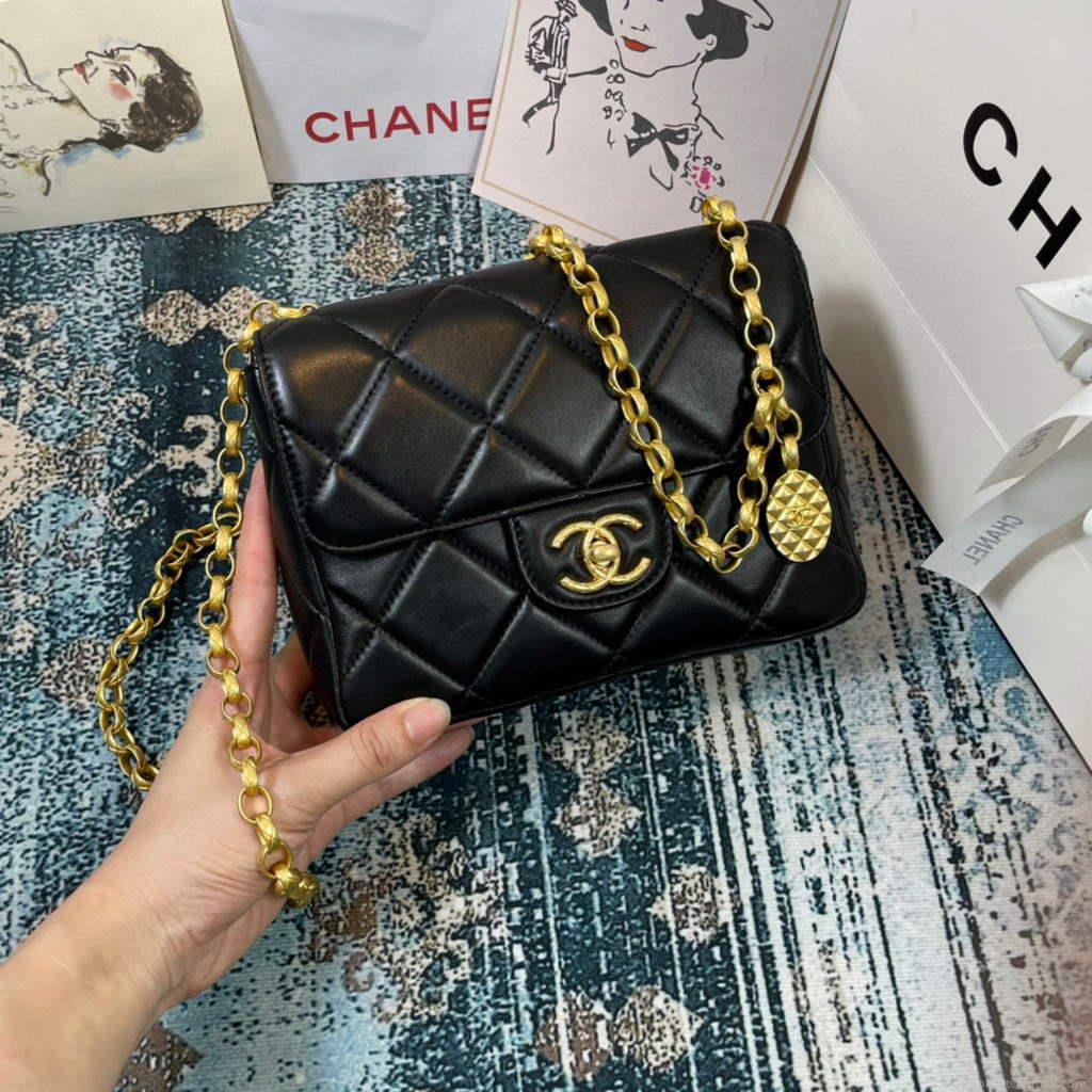 Chanel AS2693 Small Flap Bag Calfskin Gold Black
