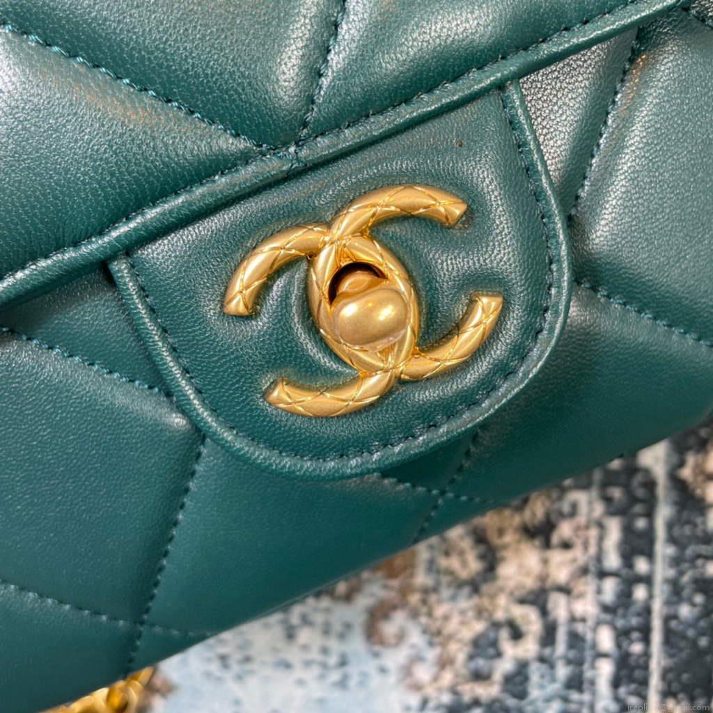 Chanel AS2693 Small Flap Bag Calfskin Gold Green