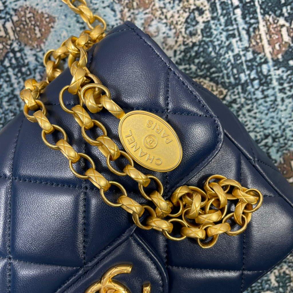 Chanel AS2693 Small Flap Bag Calfskin Gold Navy Blue