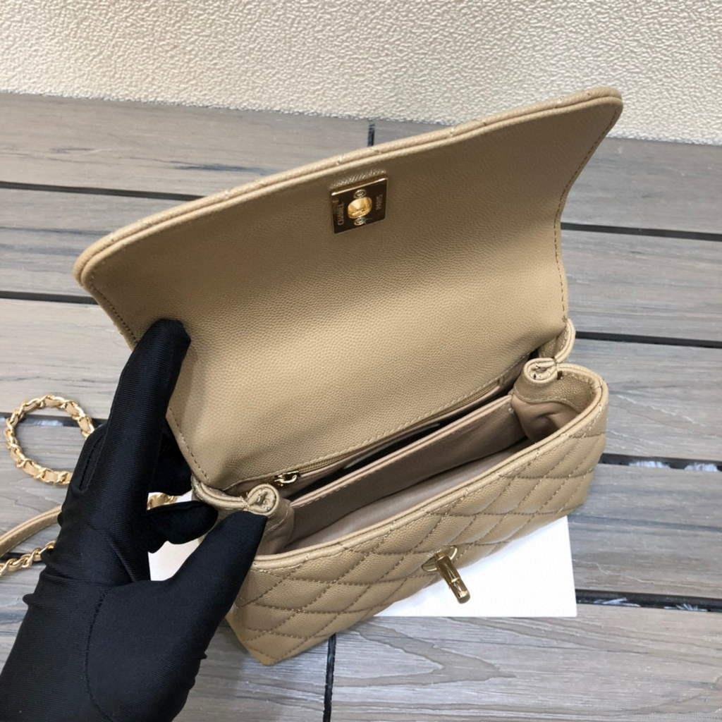 Chanel AS2215 mini flap bag with top handle Bag Apricot