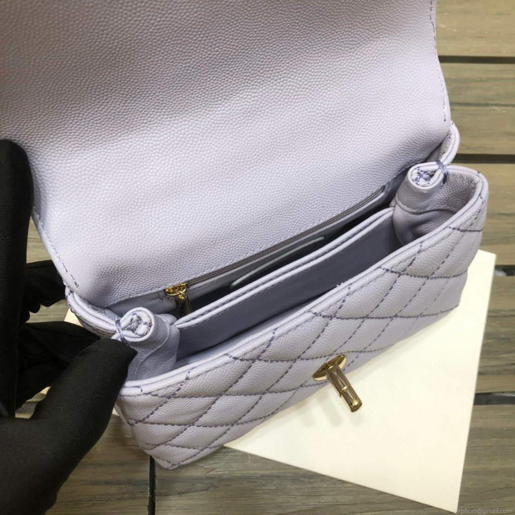 Chanel AS2215 mini flap bag with top handle Bag light blue