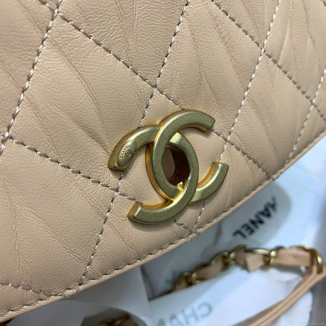 Chanel AS2478 Flap CC Wrapped Bag with Top Handle Apricot