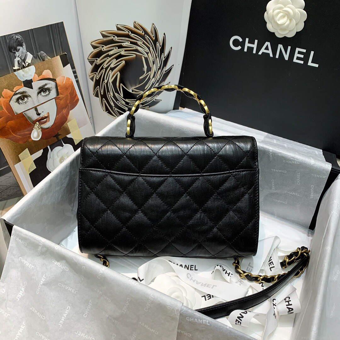Chanel AS2478 Flap CC Wrapped Bag with Top Handle Black