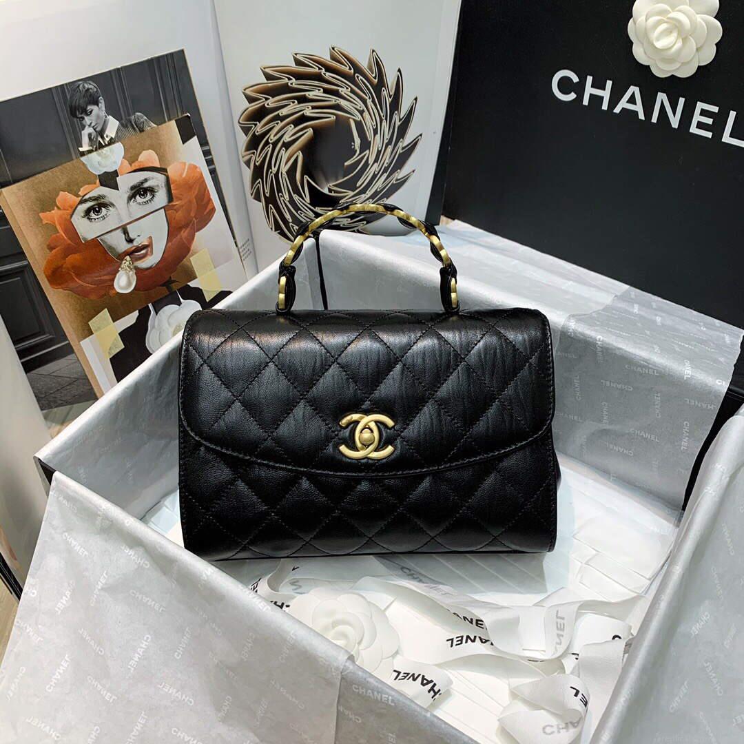 Chanel AS2478 Flap CC Wrapped Bag with Top Handle Black