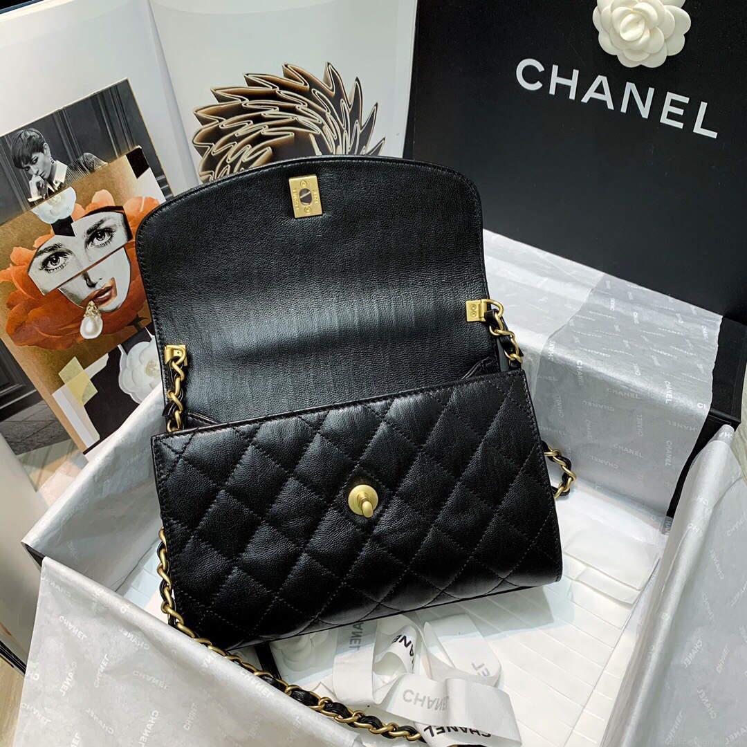 Chanel AS2478 Flap CC Wrapped Bag with Top Handle Black