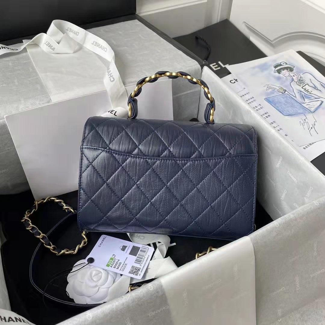Chanel AS2478 Flap CC Wrapped Bag with Top Handle Navy Blue