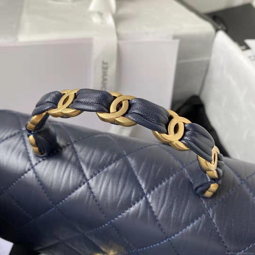 Chanel AS2478 Flap CC Wrapped Bag with Top Handle Navy Blue