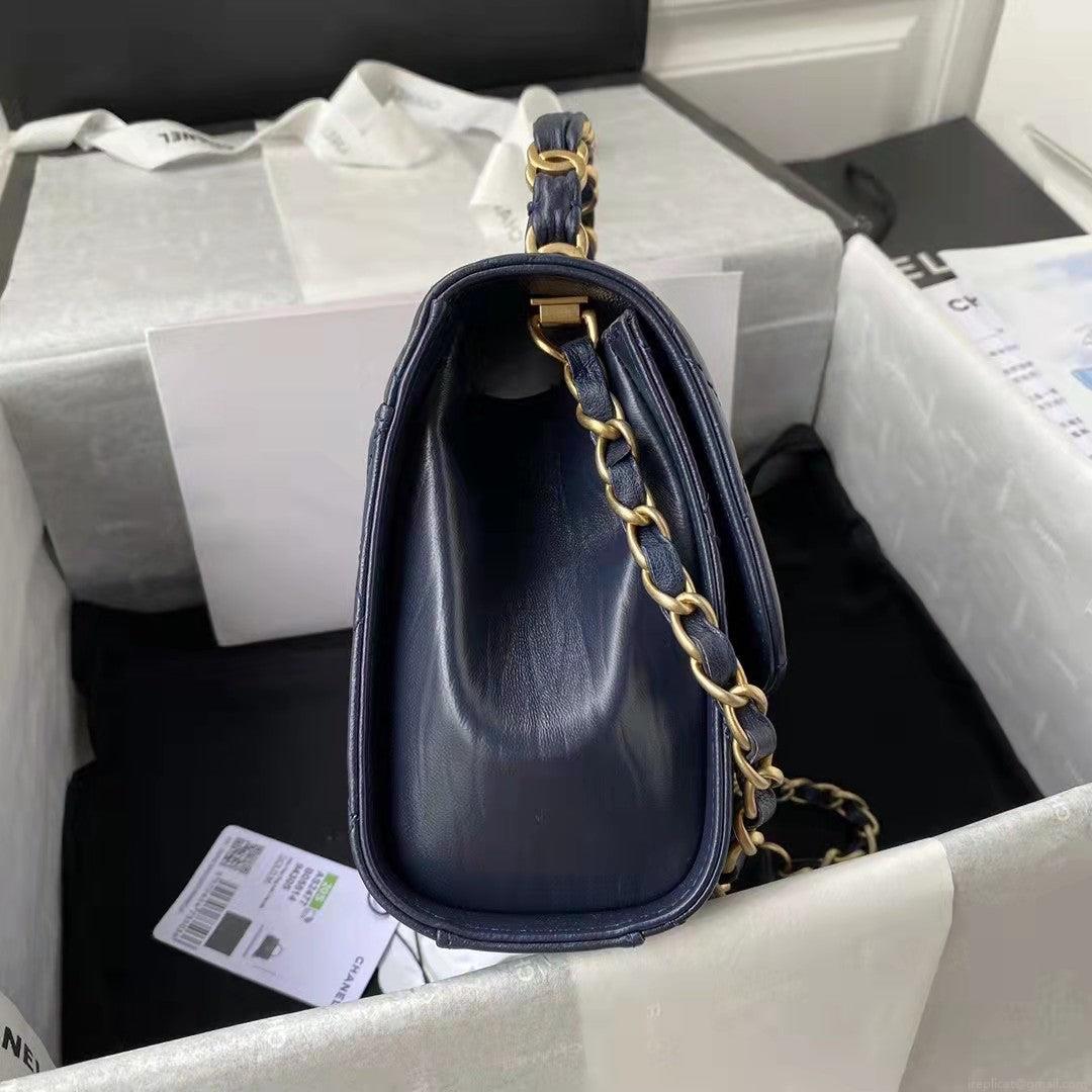 Chanel AS2478 Flap CC Wrapped Bag with Top Handle Navy Blue